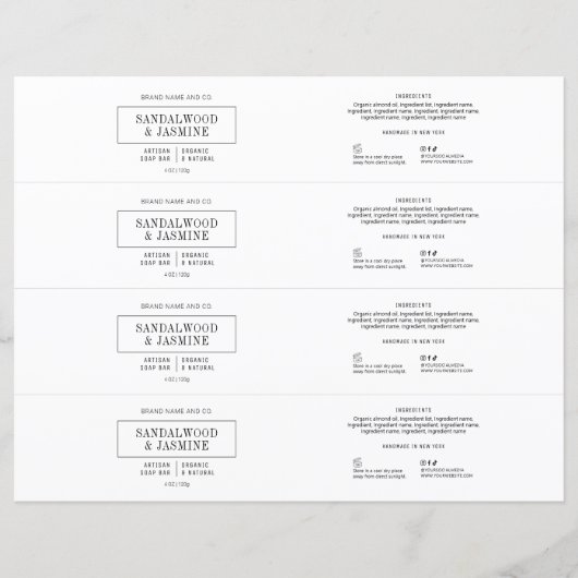 Minimalistisch zwart wit shampoo zeep bar wrap lab (Voorkant)