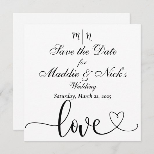 Minimalistisch zwart-wit sparen de Datum Save The Date (Voorkant / Achterkant)