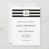 Minimalistisch Zwart Wit Strepen Monogram Goud Save The Date (Voorkant)