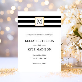 Minimalistisch Zwart Wit Strepen Monogram Goud Save The Date