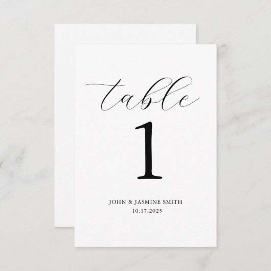 Minimalistisch zwart-wit tafelnummerbord informatiekaartje (Voorkant / Achterkant)