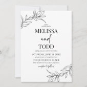 Minimalistisch zwart wit tak blad bruiloft kaart (Voorkant)