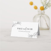 Minimalistisch zwart wit tak blad bruiloft plaatskaartje (Achterkant)