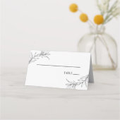 Minimalistisch zwart wit tak blad bruiloft plaatskaartje (Voorkant)