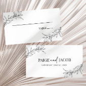 Minimalistisch zwart wit tak blad bruiloft plaatskaartje