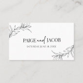 Minimalistisch zwart wit tak blad bruiloft plaatskaartje (Achterkant)