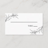 Minimalistisch zwart wit tak blad bruiloft plaatskaartje (Voorkant)
