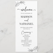 Minimalistisch zwart wit tak blad bruiloft programmakaart (Voorkant)