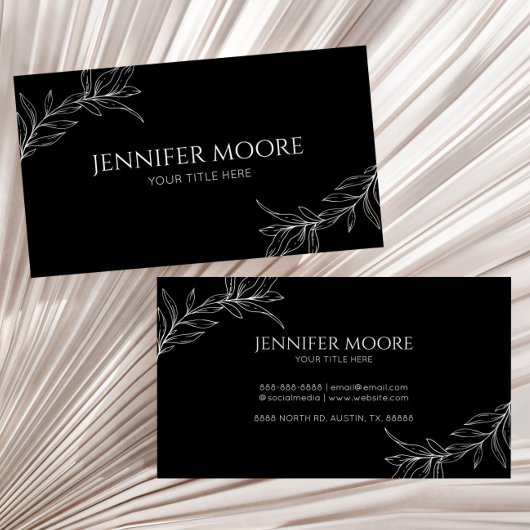 Minimalistisch zwart wit takblad visitekaartje
