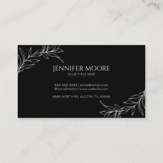 Minimalistisch zwart wit takblad visitekaartje (Achterkant)