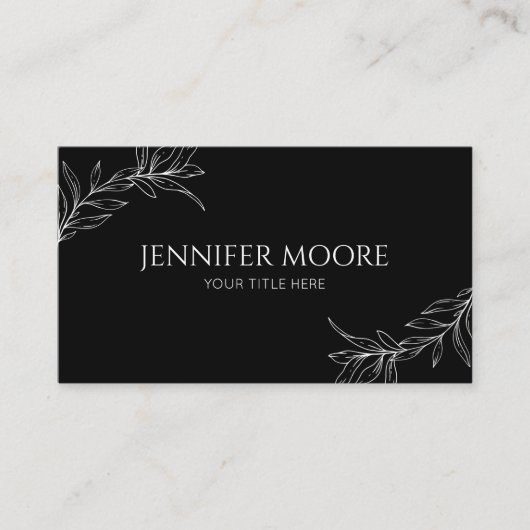 Minimalistisch zwart wit takblad visitekaartje (Voorkant)