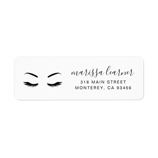 Minimalistisch zwart-wit terugzendadres Lashes Etiket (Voorkant)