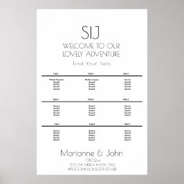 Minimalistisch zwart-wit trouwlogo zitplaatskaart poster