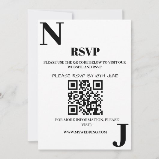 Minimalistisch zwart-wit trouwmonogram RSVP Kaart (Voorkant)