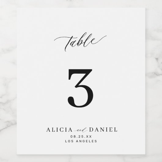 Minimalistisch zwart-wit trouwtafel nummer wijn etiket (Enkel label)