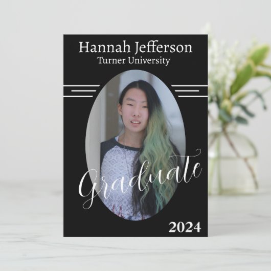 Minimalistisch zwart-wit twee foto Afstuderen Kaart (Staand voorkant)