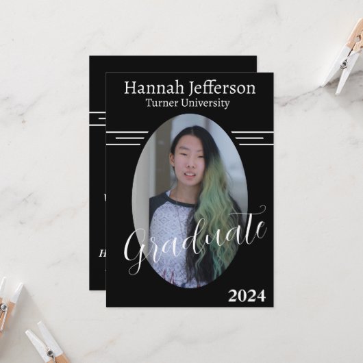 Minimalistisch zwart-wit twee foto Afstuderen Kaart (Voorkant / Achterkant in situ)