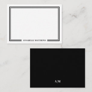 Minimalistisch Zwart Wit Tweegrens Monogram Notitiekaartje
