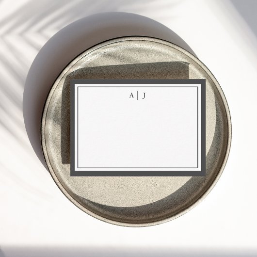 Minimalistisch zwart-wit tweegrensmonogram notitiekaartje