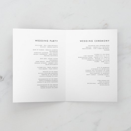 Minimalistisch zwart-wit tweevoudig huwelijksprogr programma (Binnen)