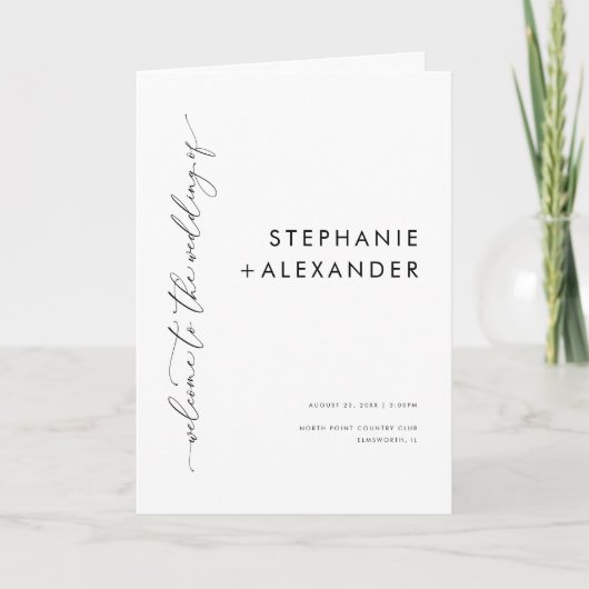 Minimalistisch zwart-wit tweevoudig huwelijksprogr programma (Voorkant)