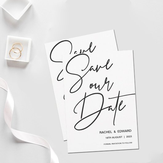 Minimalistisch zwart-wit Typografie Weddenschap Save The Date