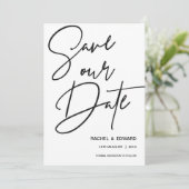 Minimalistisch zwart-wit Typografie Weddenschap Save The Date (Staand voorkant)