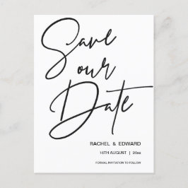 Minimalistisch zwart-wit Typografie Weddenschap sp Aankondigingskaart