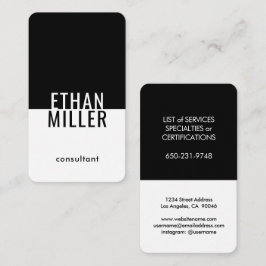 Minimalistisch zwart-wit, uniek, modern, verticaal visitekaartje