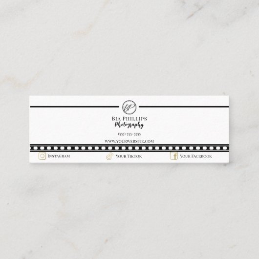 Minimalistisch Zwart & Wit Uw Logo Fotografie Mini Visitekaartje (Achterkant)