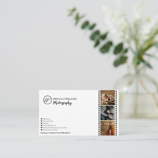 Minimalistisch Zwart & Wit Uw Logo Fotografie Visitekaartje (Staand voorkant)