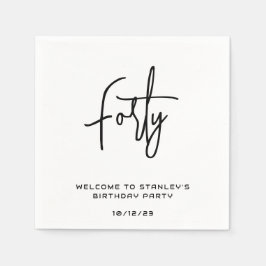 Minimalistisch zwart-wit veertig verjaardagsfeestj servet