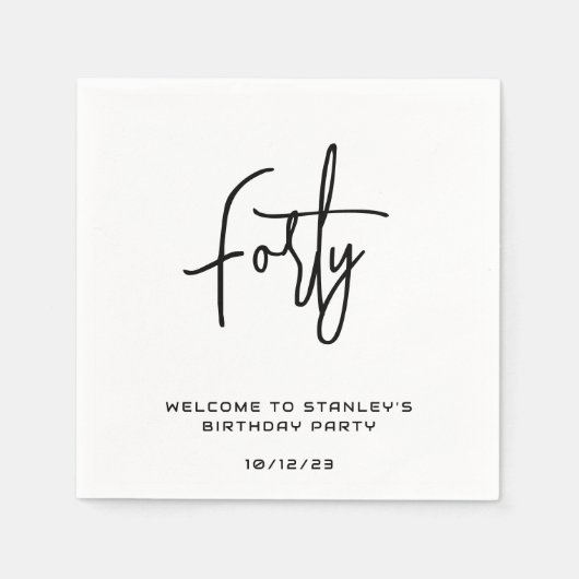 Minimalistisch zwart-wit veertig verjaardagsfeestj servet (Voorkant)