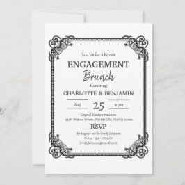 Minimalistisch Zwart & Wit Verloving Brunch Party Kaart