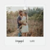 Minimalistisch zwart-wit Verloving foto ingeschake Metalen Ornament (Voorkant)