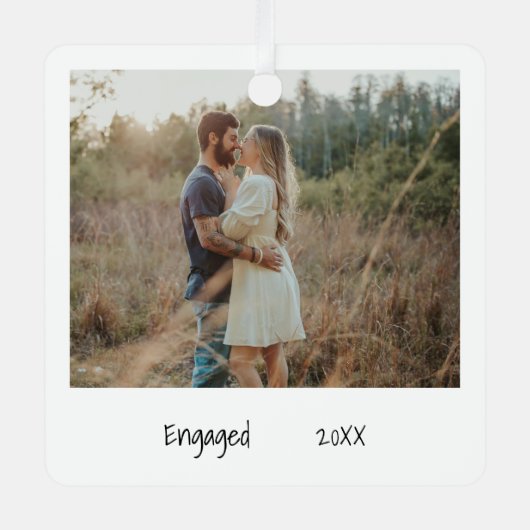 Minimalistisch zwart-wit Verloving foto ingeschake Metalen Ornament (Voorkant)