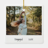 Minimalistisch zwart-wit Verloving met foto's Keramisch Ornament (Achterkant)