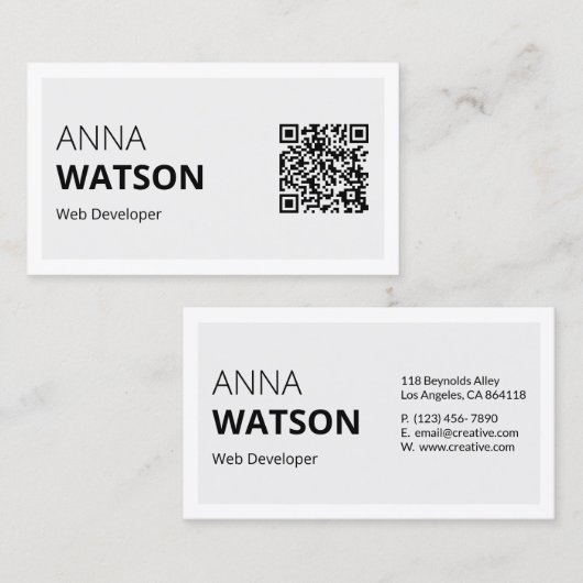 Minimalistisch zwart-wit Vet & qr code Contactkaartje (Voorkant / Achterkant)