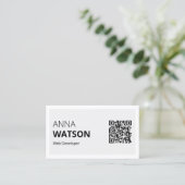 Minimalistisch zwart-wit Vet & qr code Contactkaartje (Staand voorkant)