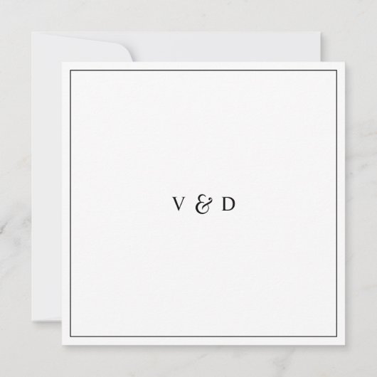 Minimalistisch zwart wit vierkant bruiloft kaart (Achterkant)