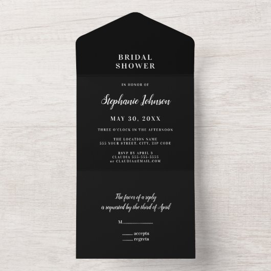 Minimalistisch zwart-wit Vrijgezellenfeest All In One Uitnodiging (Binnen)