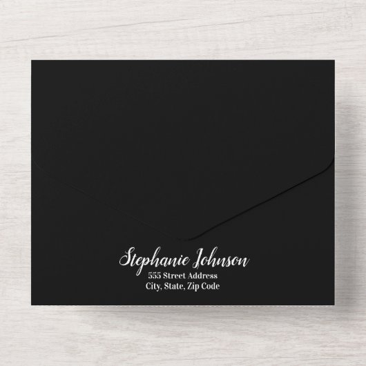 Minimalistisch zwart-wit Vrijgezellenfeest All In One Uitnodiging (Achterkant)