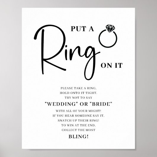 Minimalistisch zwart wit Vrijgezellenfeest ringspe Poster (Voorkant)