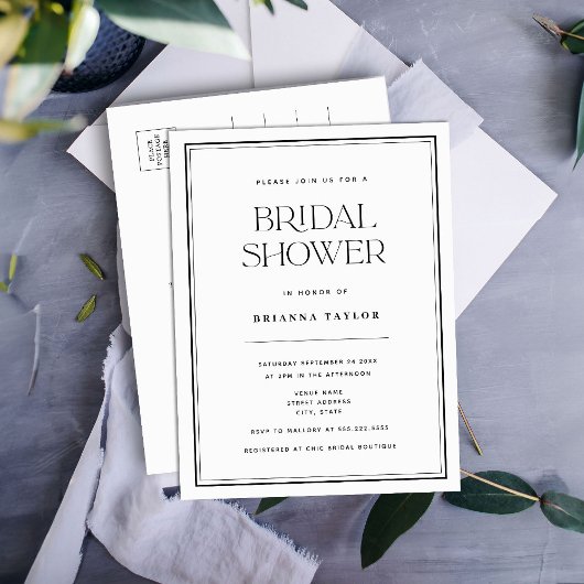 Minimalistisch zwart-wit Vrijgezellenfeest voor bu Uitnodiging Briefkaart