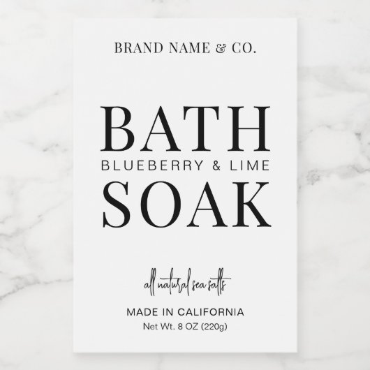 Minimalistisch zwart wit waterdicht badzout label voedselcontainer etiket (Enkel label)