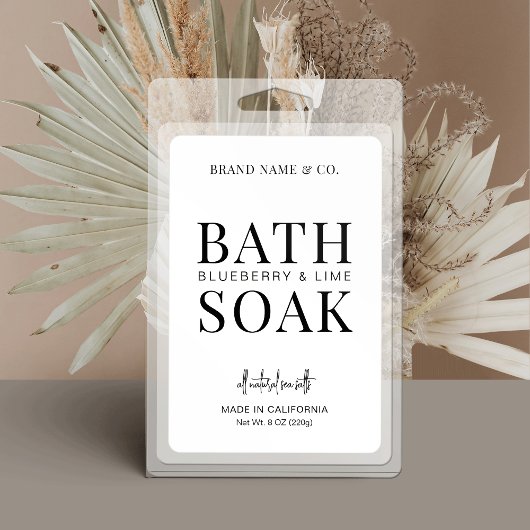 Minimalistisch zwart wit waterdicht badzout label voedselcontainer etiket