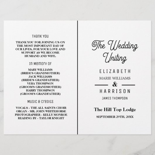 Minimalistisch - Zwart-wit - Weddenprogramma (Voorkant)