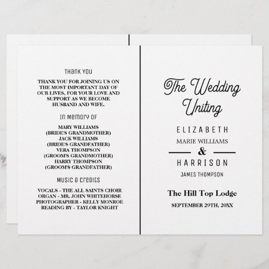 Minimalistisch - Zwart-wit - Weddenprogramma (Voorkant / Achterkant)