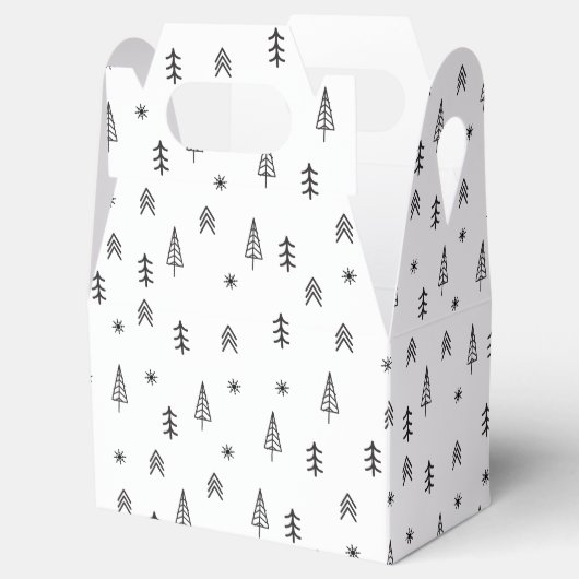 Minimalistisch zwart-wit winterpatroon bedankdoosjes (Geopend)