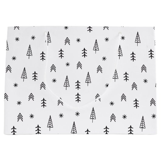 Minimalistisch zwart-wit winterpatroon groot cadeauzakje (Voorkant)